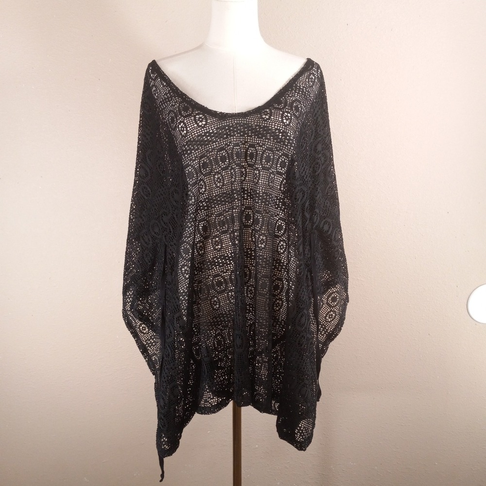 a.n.a Black Crochet Lace Poncho Top Sheer Swim Cover Up XL/XG New